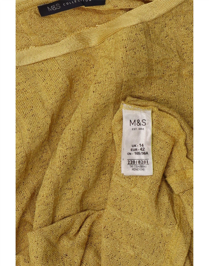 Marks & Spencer Womens Top Long Sleeve UK 14 Large Yellow Polyester