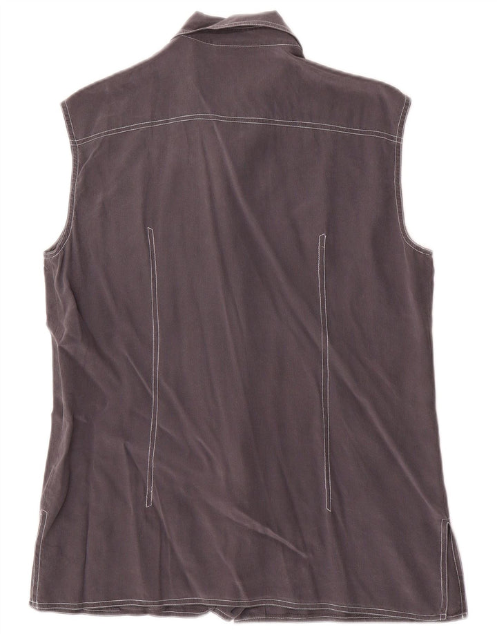 Vintage Womens Sleeveless Shirt Blouse IT 44 Medium Grey Silk