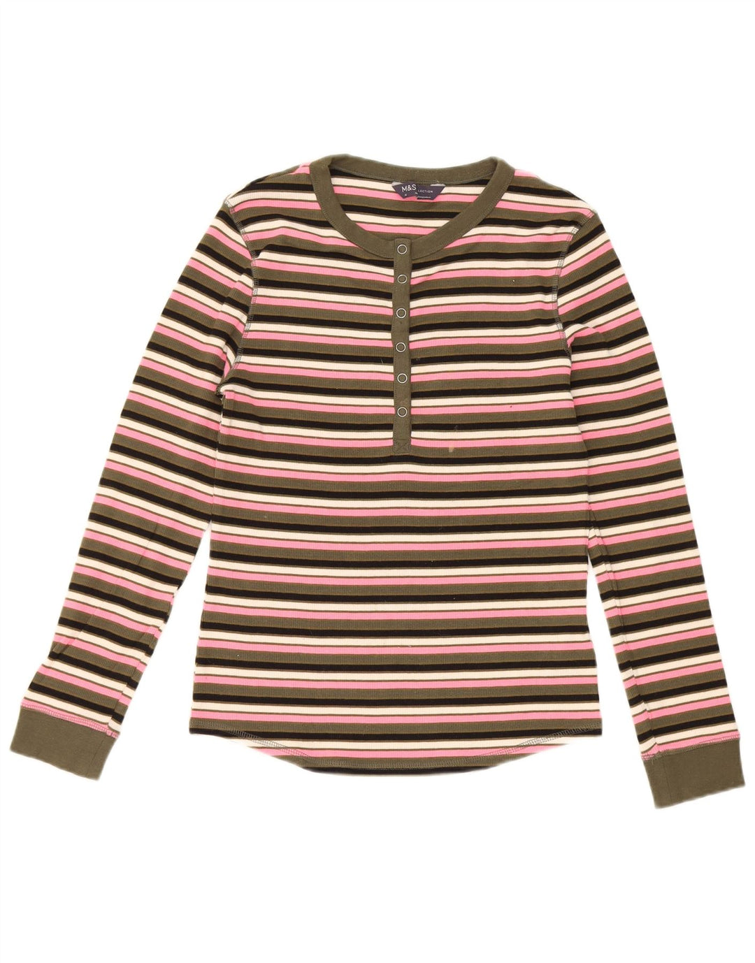 Marks & Spencer Womens Top Long Sleeve UK 10 Small Multicoloured Striped