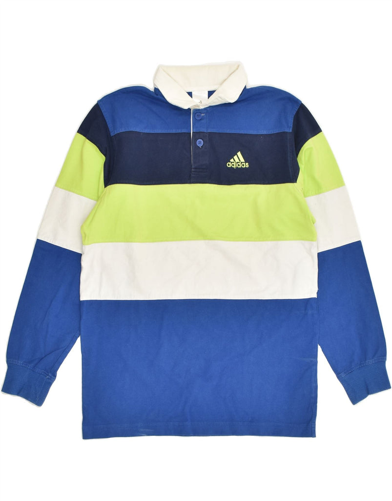 ADIDAS Boys Long Sleeve Polo Shirt 13-14 Years Blue Striped Cotton | Vintage Adidas | Thrift | Second-Hand Adidas | Used Clothing | Messina Hembry 