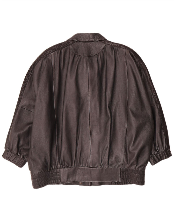 Vintage Womens Oversized Leather Jacket IT 42 Medium Black Geometric