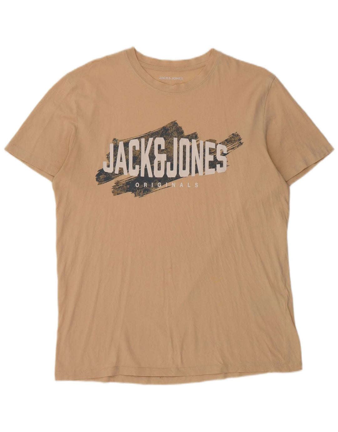 JACK & JONES Mens Graphic T-Shirt Top XL Beige Cotton