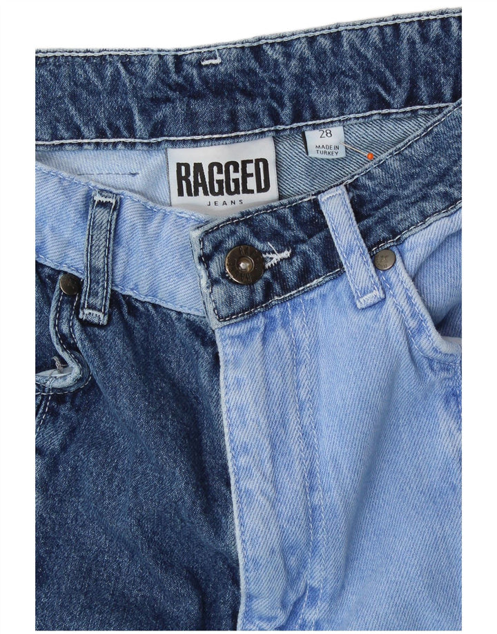 VINTAGE Womens Straight Jeans W28 L28 Blue Patchwork Cotton Retro