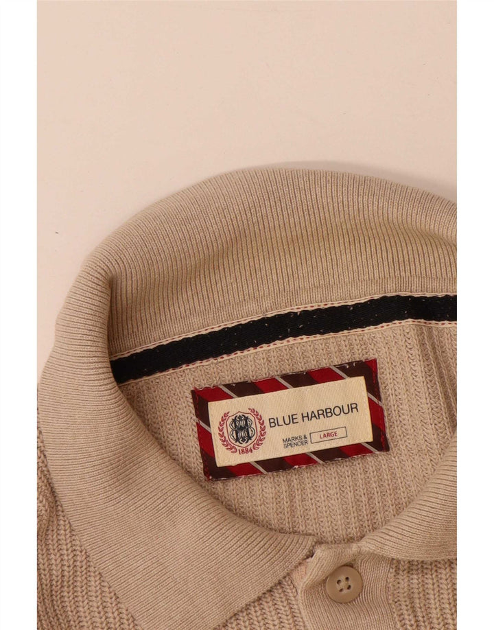 Marks & Spencer Mens Blue Harbour Polo Neck Jumper Sweater Large Beige