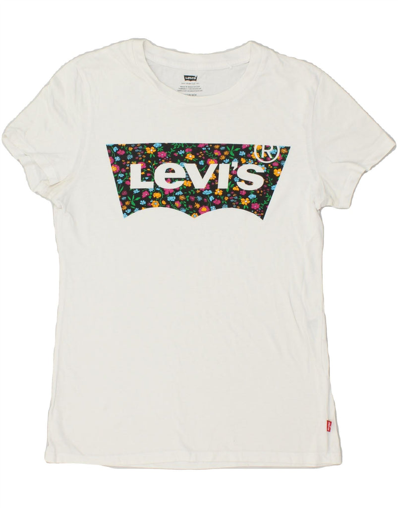 LEVI'S Womens Graphic T-Shirt Top UK 6 XS White Cotton | Vintage Levi's | Thrift | Second-Hand Levi's | Used Clothing | Messina Hembry 