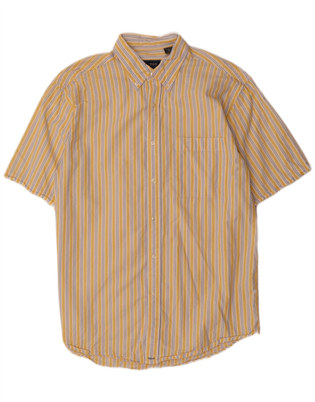 IZOD Mens Short Sleeve Shirt Medium Yellow Pinstripe Cotton