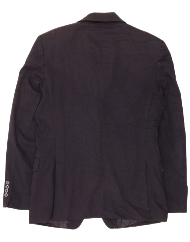 Zara Mens 2 Button Blazer Jacket EU 48 Medium Navy Blue Cotton