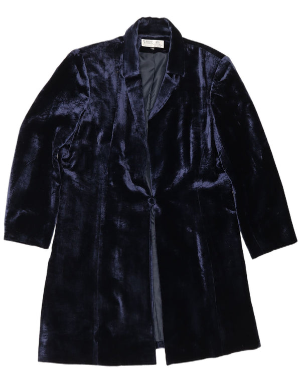 Hardy Amies Womens Longline Velvet Blazer Jacket EU 46 XL Navy Blue Acrylic