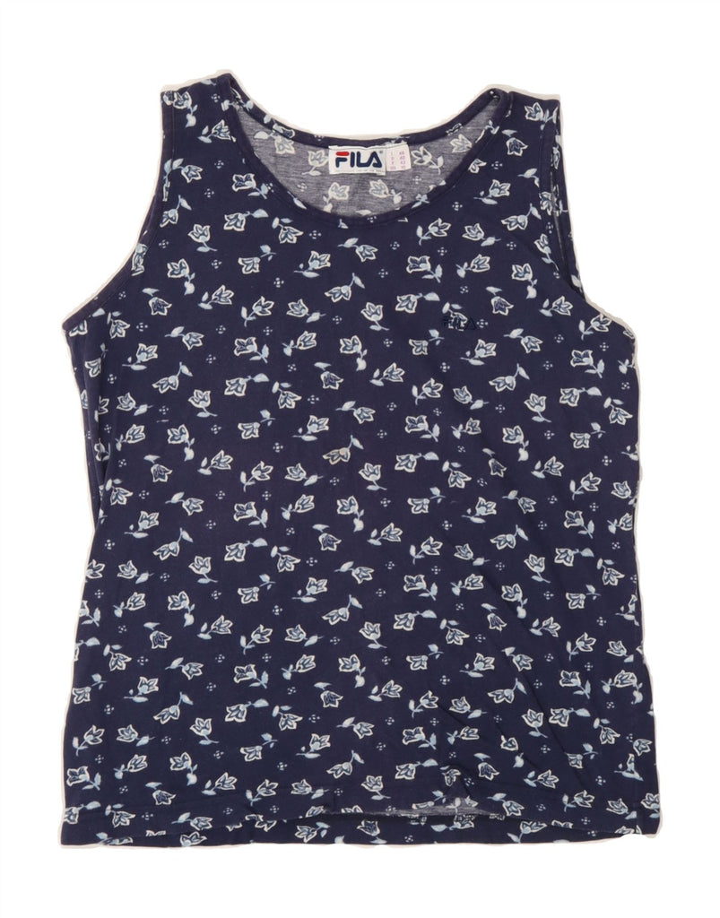 FILA Womens Vest Top IT 46 Large Navy Blue Floral Vintage Fila and Second-Hand Fila from Messina Hembry 