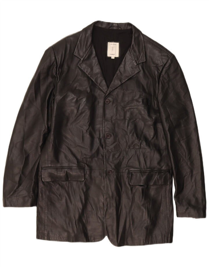 CONBIPEL Mens Leather Coat UK 40 Large Black Leather