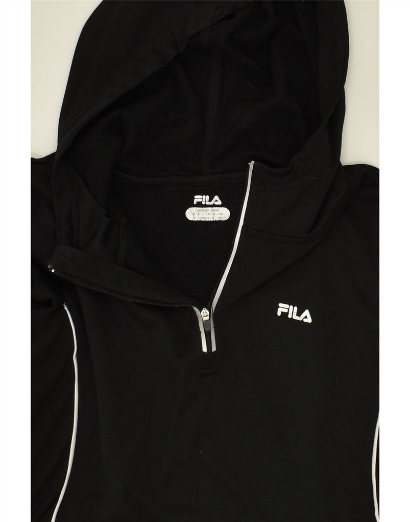 FILA Womens Zip Neck Hoodie Jumper UK 10 Small Black Polyester | Vintage Fila | Thrift | Second-Hand Fila | Used Clothing | Messina Hembry 