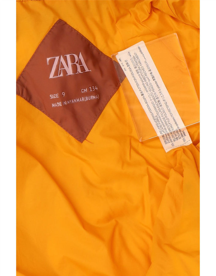 Zara Girls Hooded Padded Jacket 8-9 Years Brown Colourblock Polyamide