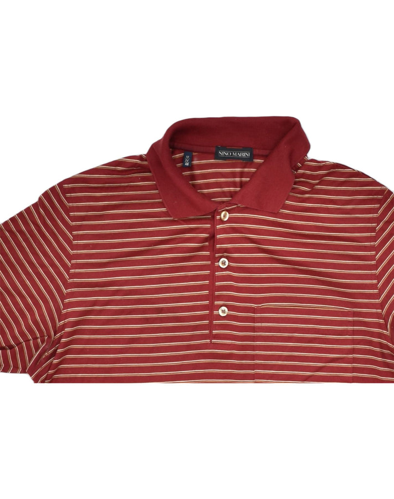 VINTAGE Mens Polo Shirt Medium Maroon Striped Cotton | Vintage | Thrift | Second-Hand | Used Clothing | Messina Hembry 