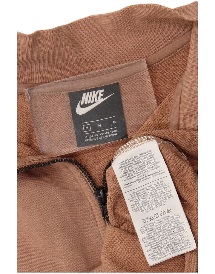 Nike Womens Crop Zip Neck Sweatshirt Jumper UK 14 Medium Brown Cotton