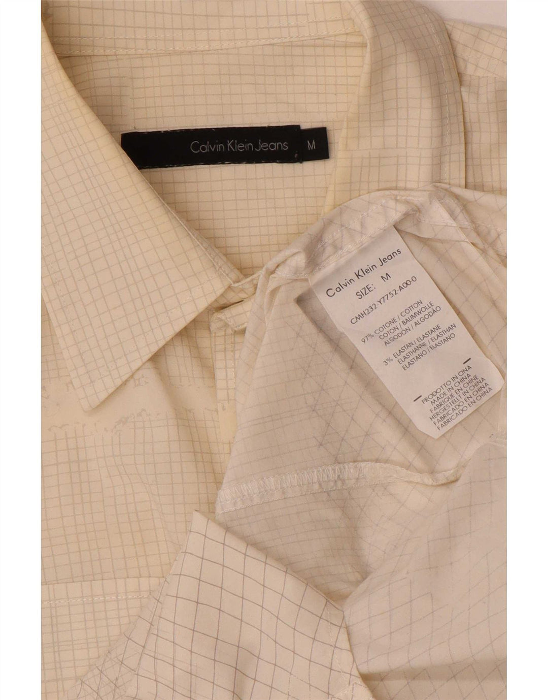 Calvin Klein Jeans Mens Shirt Medium Off White Check Cotton