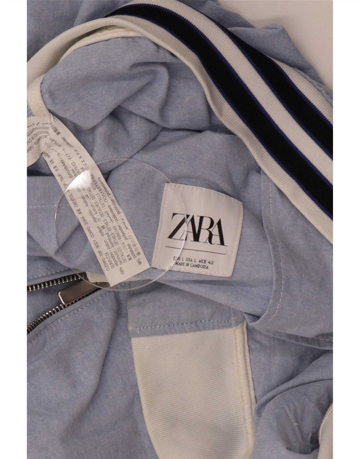 Zara Mens Bomber Jacket UK 40 Large Blue Cotton