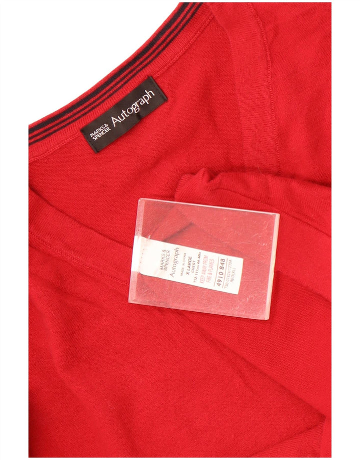 Marks & Spencer Mens Autograph V-Neck Jumper Sweater XL Red Cotton
