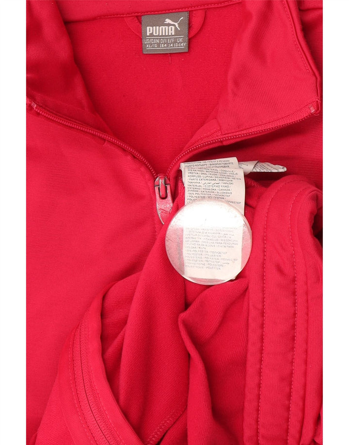 Puma Girls Tracksuit Top Jacket 13-14 Years Pink Colourblock Polyester
