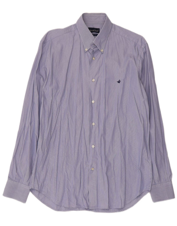 Brooksfield Mens Slim Fit Shirt Size 42 Large Blue Pinstripe Cotton