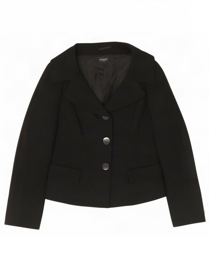 Hobbs Womens Crop 3 Button Blazer Jacket UK 10 Small Black Wool