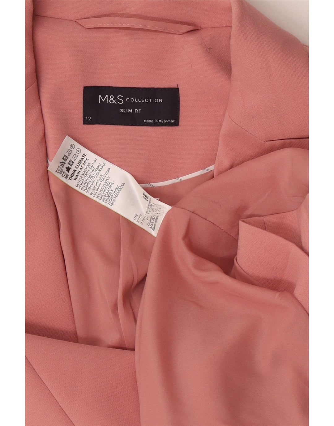 Marks & Spencer Womens 1 Button Slim Fit Blazer Jacket UK 12 Medium Pink