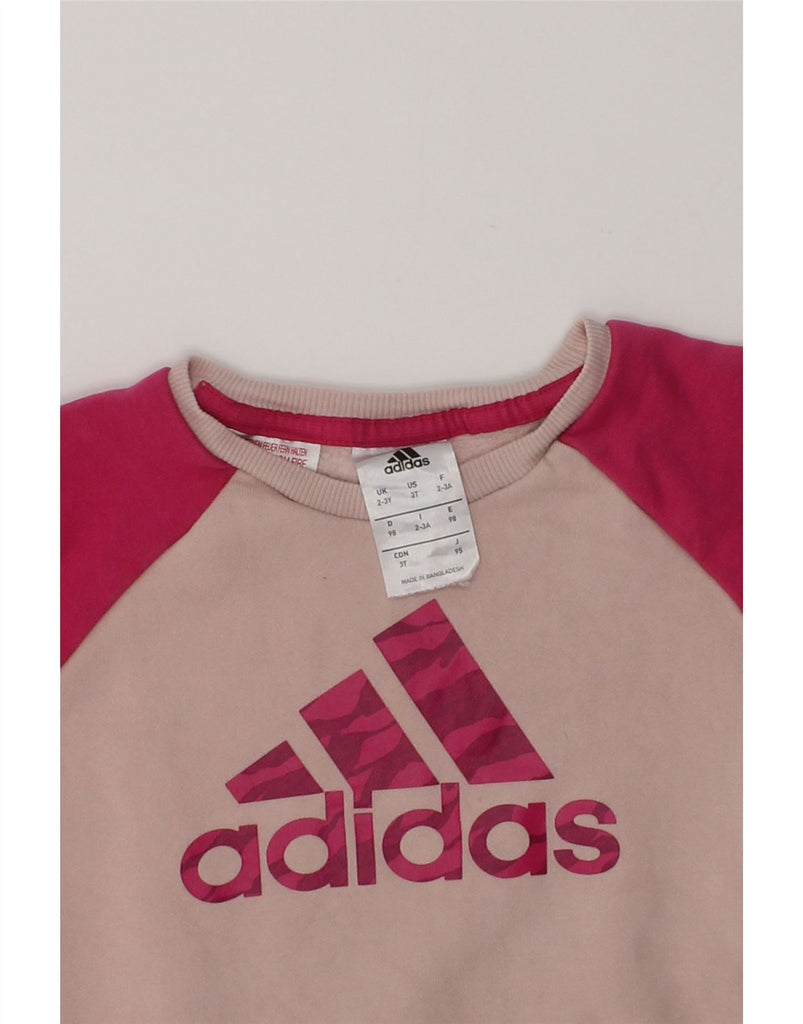 ADIDAS Girls Graphic Sweatshirt Jumper 2-3 Years Pink Colourblock Cotton | Vintage Adidas | Thrift | Second-Hand Adidas | Used Clothing | Messina Hembry 