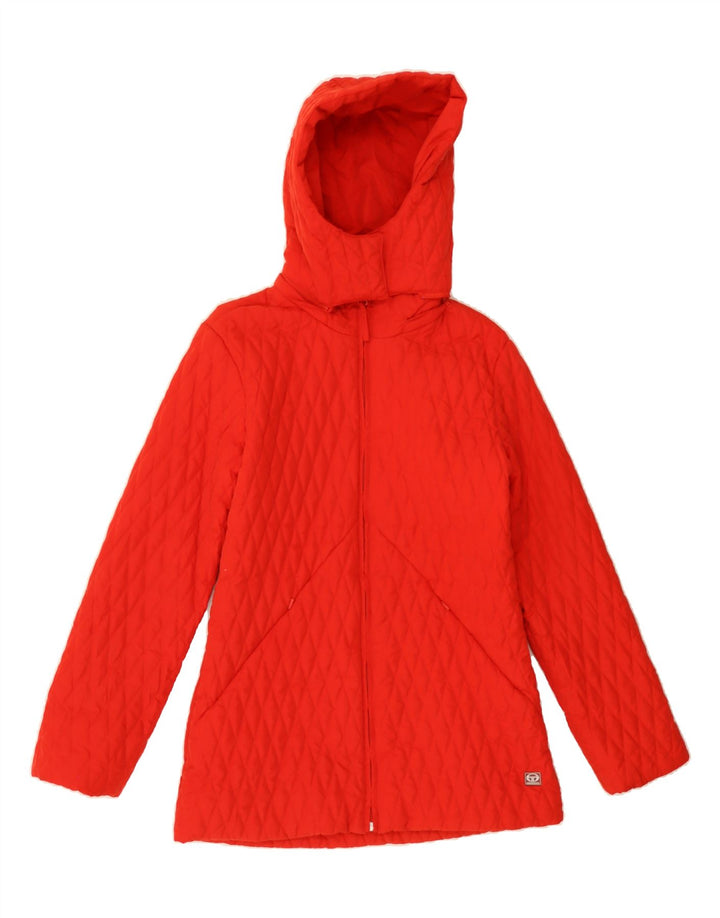 SERGIO TACCHINI Womens Hooded Quilted Jacket UK 14 Medium Red Polyester Vintage Sergio Tacchini and Second-Hand Sergio Tacchini from Messina Hembry 
