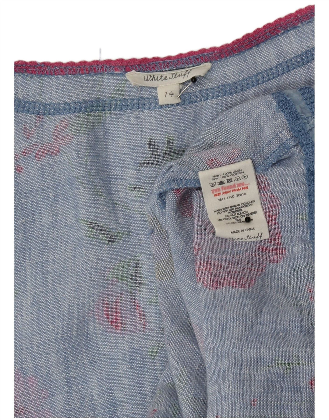 White Stuff Womens A-Line Dress UK 14 Medium Blue Floral Linen