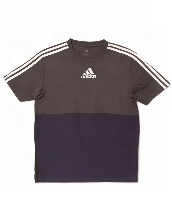 Adidas Mens T-Shirt Top Medium Grey Colourblock Cotton
