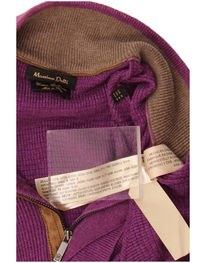 Massimo Dutti Mens Zip Neck Jumper Sweater Medium Purple Cotton