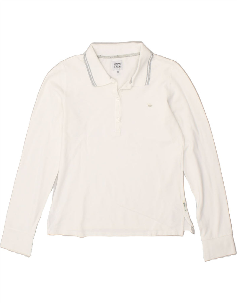 ARMANI JUNIOR Girls Long Sleeve Polo Shirt 15-16 Years White Cotton | Vintage Armani Junior | Thrift | Second-Hand Armani Junior | Used Clothing | Messina Hembry 