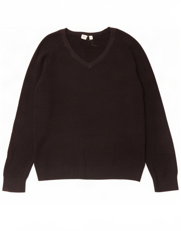 Gap Womens V-Neck Jumper Sweater UK 14 Medium Black Cotton