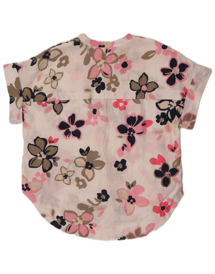 Marks & Spencer Womens Oversized Blouse Top UK 12 Medium White Floral Linen