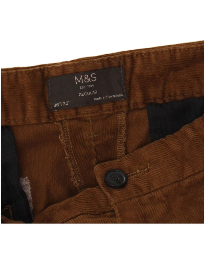 Marks & Spencer Mens Straight Regular Corduroy Trousers W36 L33 Brown