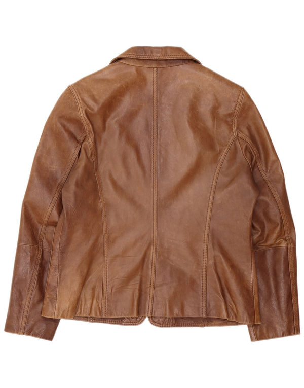 C & A Womens 2 Button Leather Blazer Jacket IT 44 Medium Brown