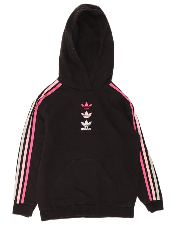 Adidas Girls Graphic Hoodie Jumper 9-10 Years Black Cotton
