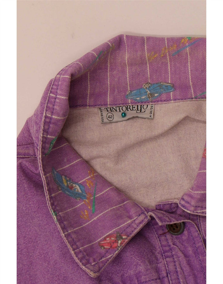 Tintoretto Womens Abstract Pattern Denim Jacket EU 42 Large Purple Retro