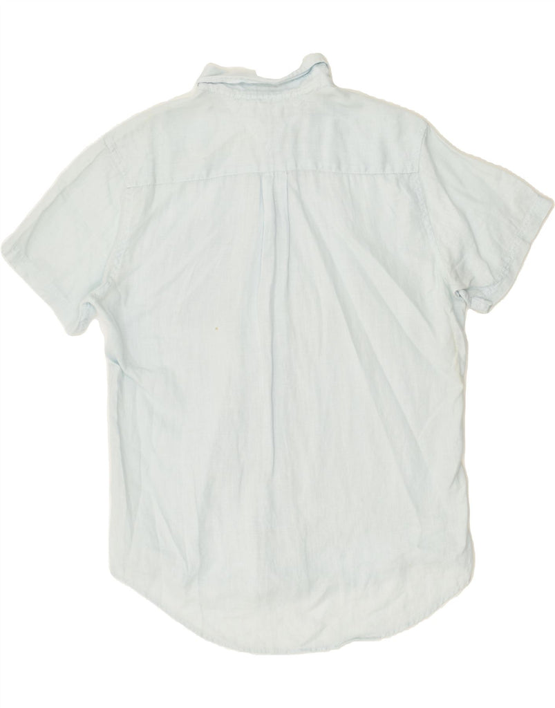 TOMMY HILFIGER Mens Short Sleeve Custom Fit Shirt Large Blue Linen | Vintage Tommy Hilfiger | Thrift | Second-Hand Tommy Hilfiger | Used Clothing | Messina Hembry 
