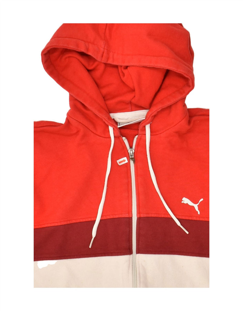 PUMA Mens Graphic Zip Hoodie Sweater Medium Red Colourblock Cotton | Vintage Puma | Thrift | Second-Hand Puma | Used Clothing | Messina Hembry 