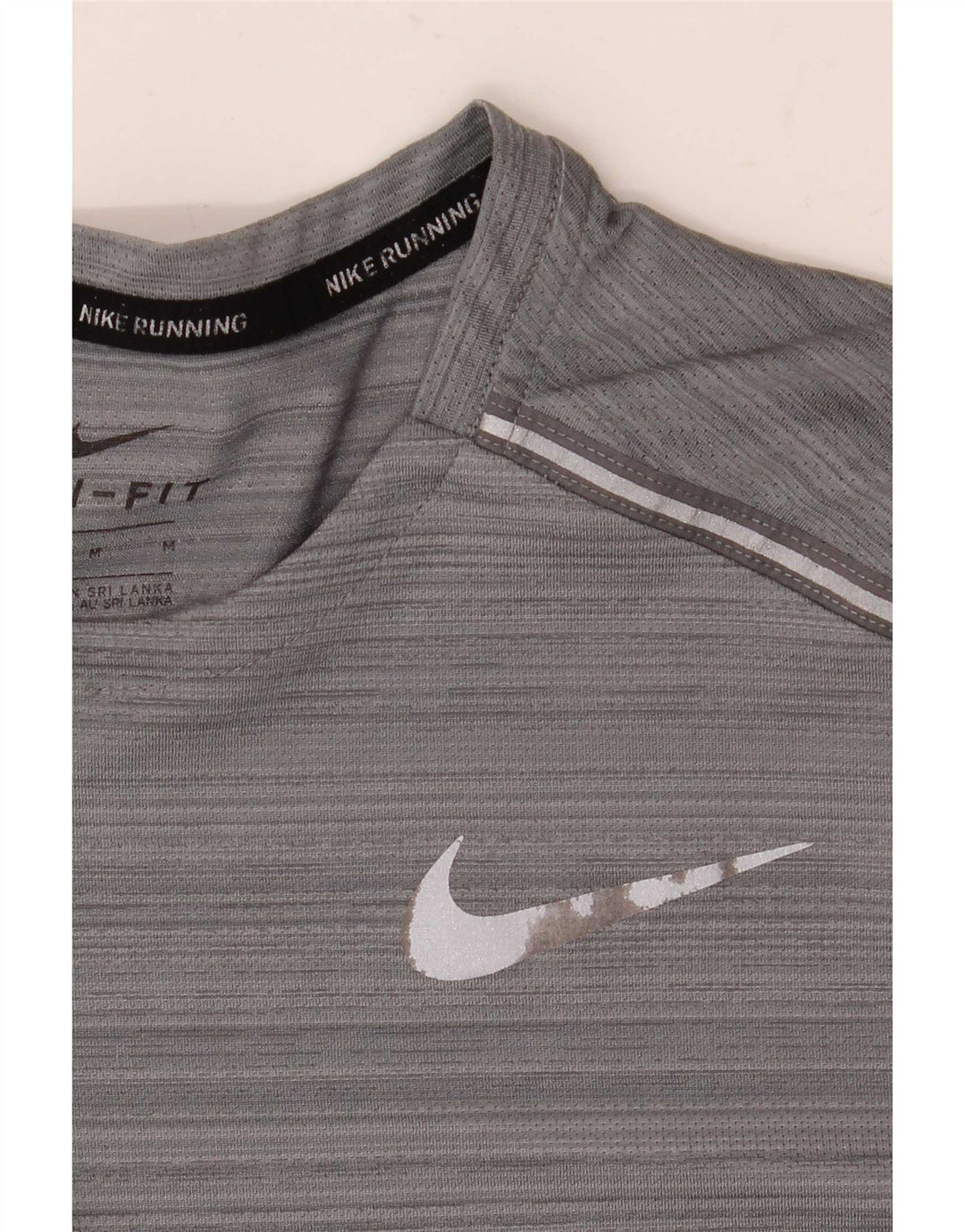 Nike Mens Dri Fit T-Shirt Top Medium Grey Striped Polyester