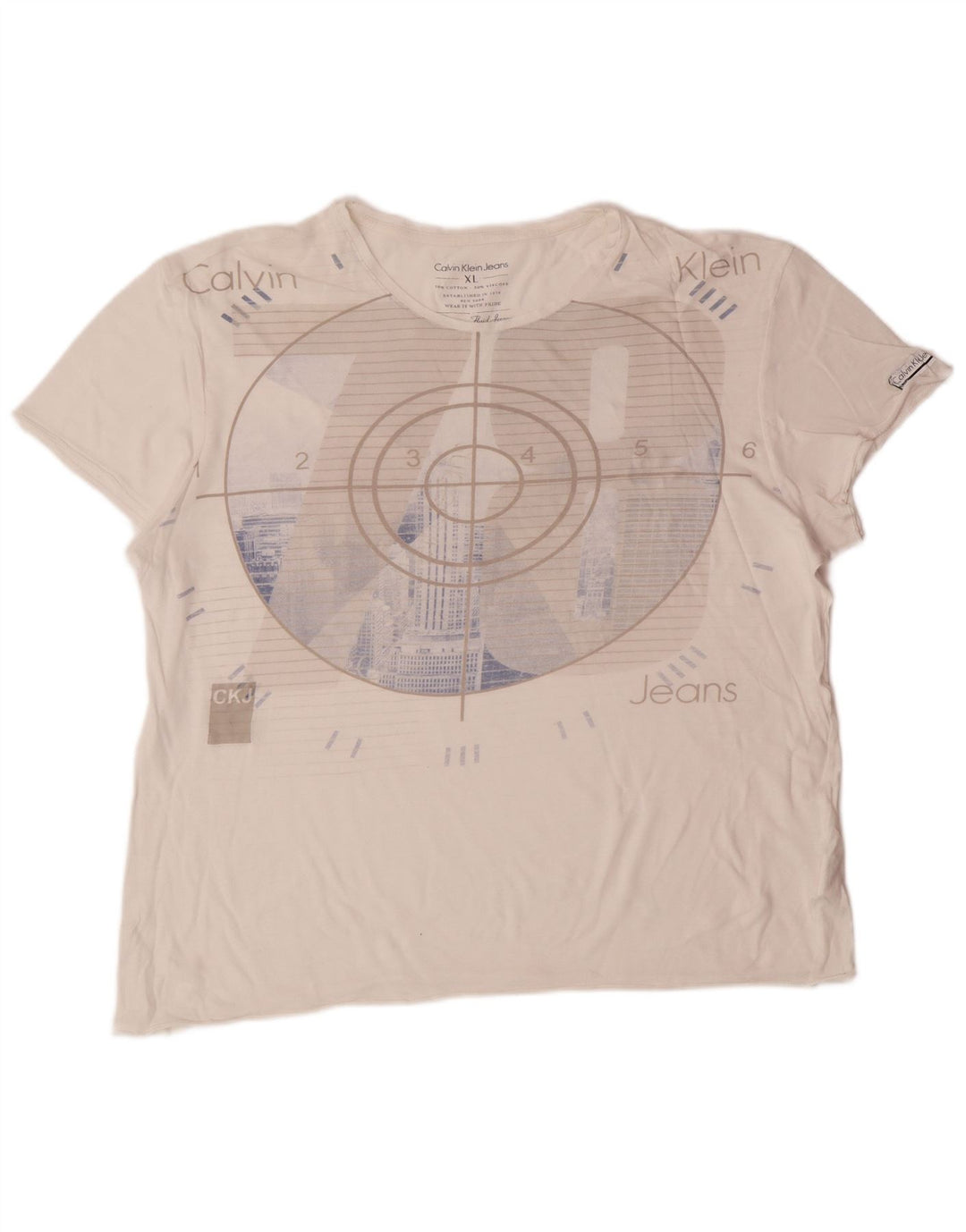 CALVIN KLEIN JEANS Womens Graphic T-Shirt Top UK 18 XL White Cotton
