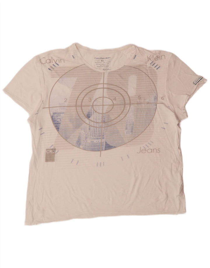 CALVIN KLEIN JEANS Womens Graphic T-Shirt Top UK 18 XL White Cotton