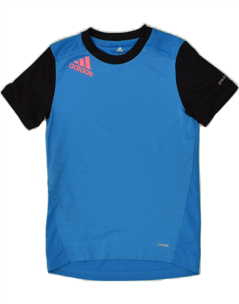 ADIDAS Girls Climalite T-Shirt Top 9-10 Years Blue Colourblock Polyester | Vintage Adidas | Thrift | Second-Hand Adidas | Used Clothing | Messina Hembry 