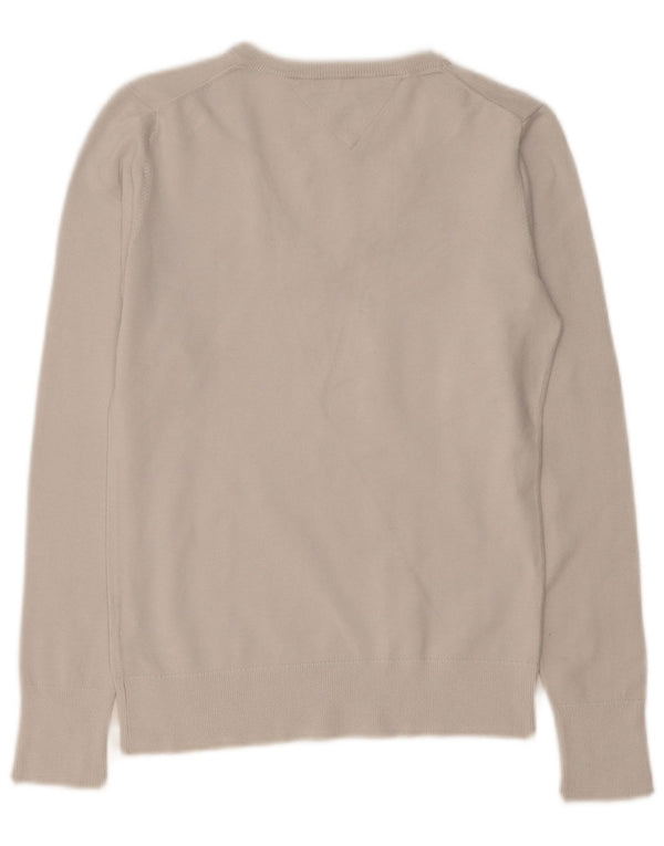 Tommy Hilfiger Womens V-Neck Jumper Sweater UK 10 Small Off White Cotton