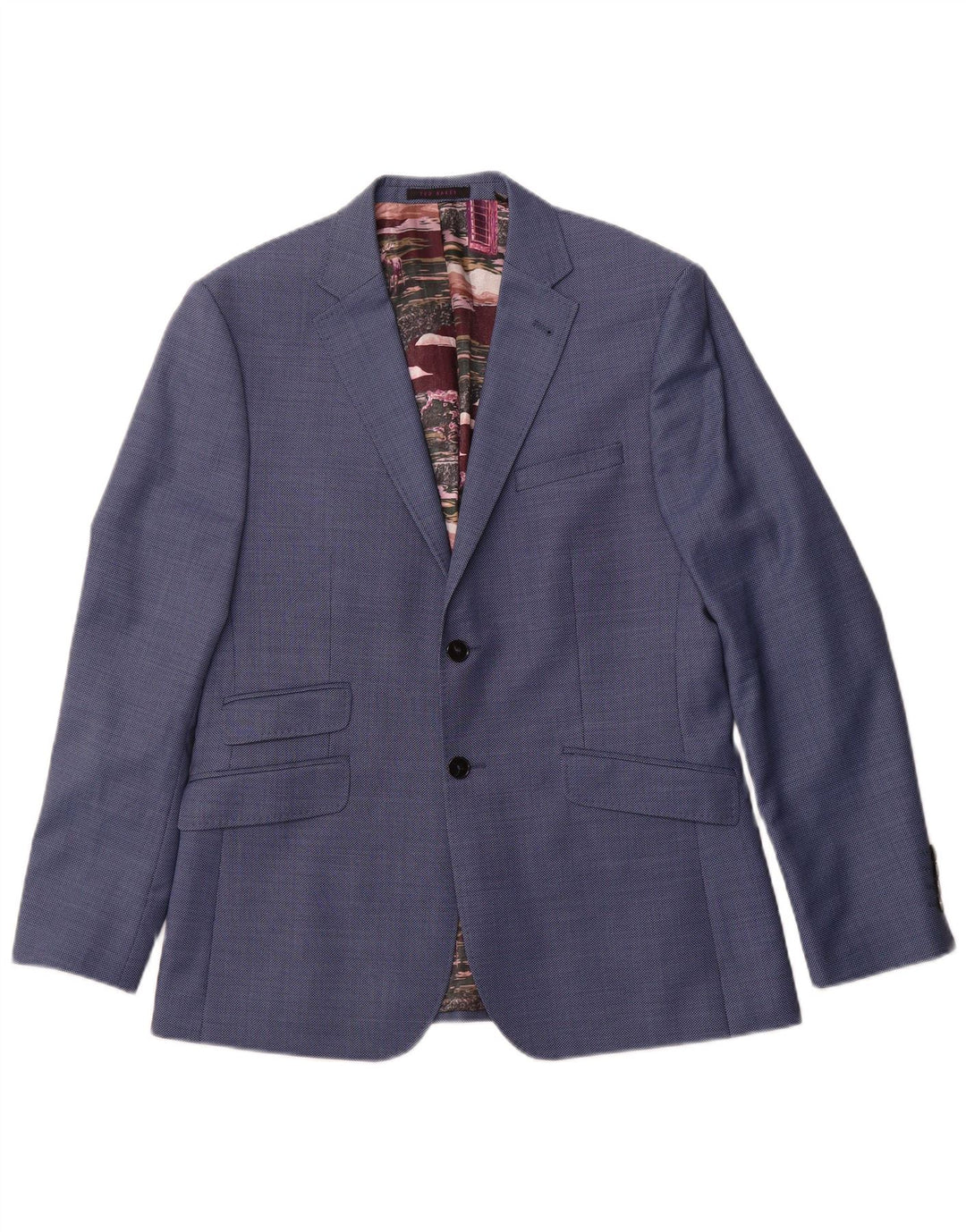 TED BAKER Mens Modern Fit 2 Button Blazer Jacket UK 40 Large Blue Spotted