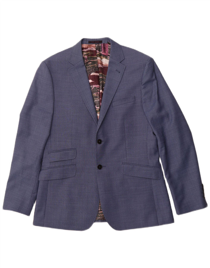 TED BAKER Mens Modern Fit 2 Button Blazer Jacket UK 40 Large Blue Spotted