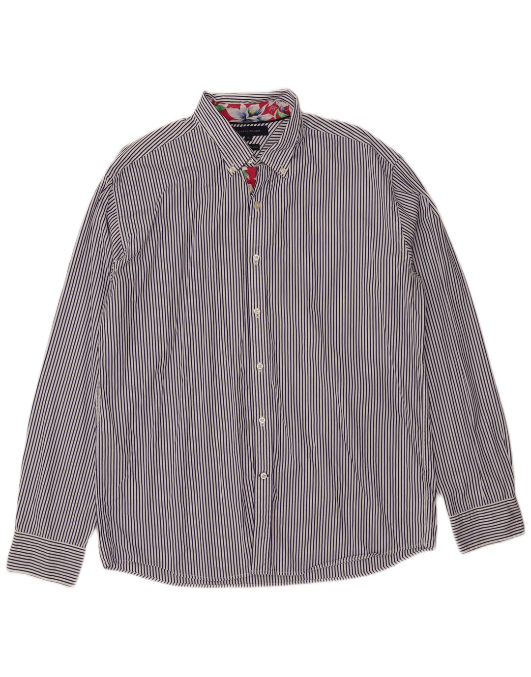 Tommy Hilfiger Mens Shirt XL Blue Striped Cotton