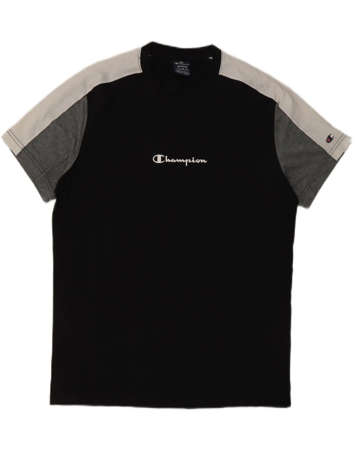 CHAMPION Mens Graphic T-Shirt Top Medium Black Colourblock Cotton Vintage Champion and Second-Hand Champion from Messina Hembry 
