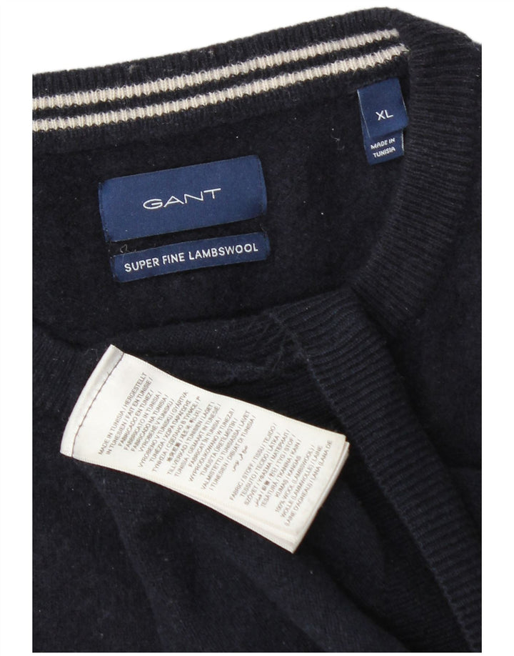 Gant Mens Crew Neck Jumper Sweater XL Navy Blue Wool
