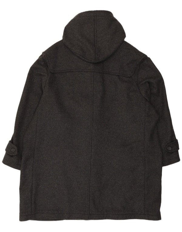 Vintage Mens Loose Fit Hooded Duffle Coat UK 50 4XL Grey Wool